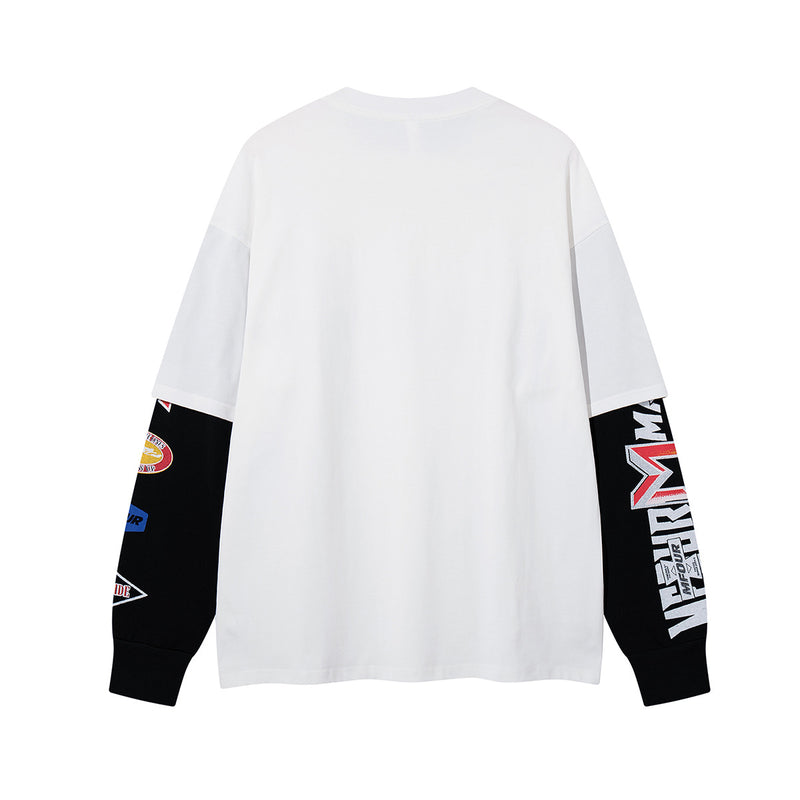 Chemise graphique à manches longues imitation superposition – Imprimé racing motocross MFOUR MAKEY