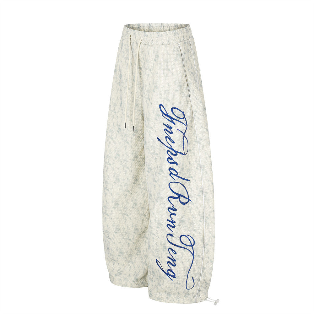 RRR Script Embroidered Acid Wash Wide-Leg Sweatpants