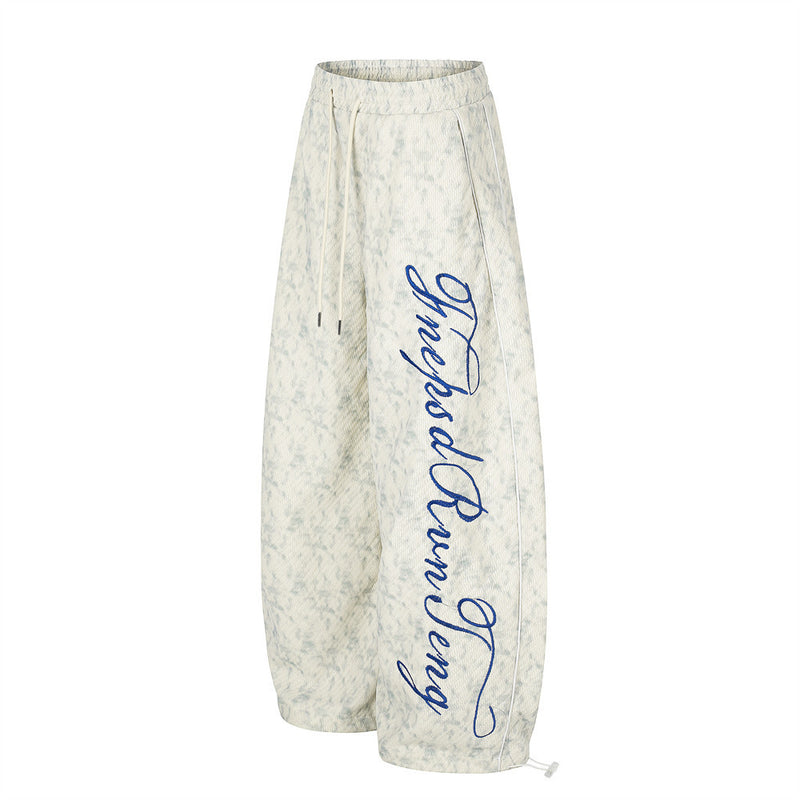 RRR Script Embroidered Acid Wash Wide-Leg Sweatpants