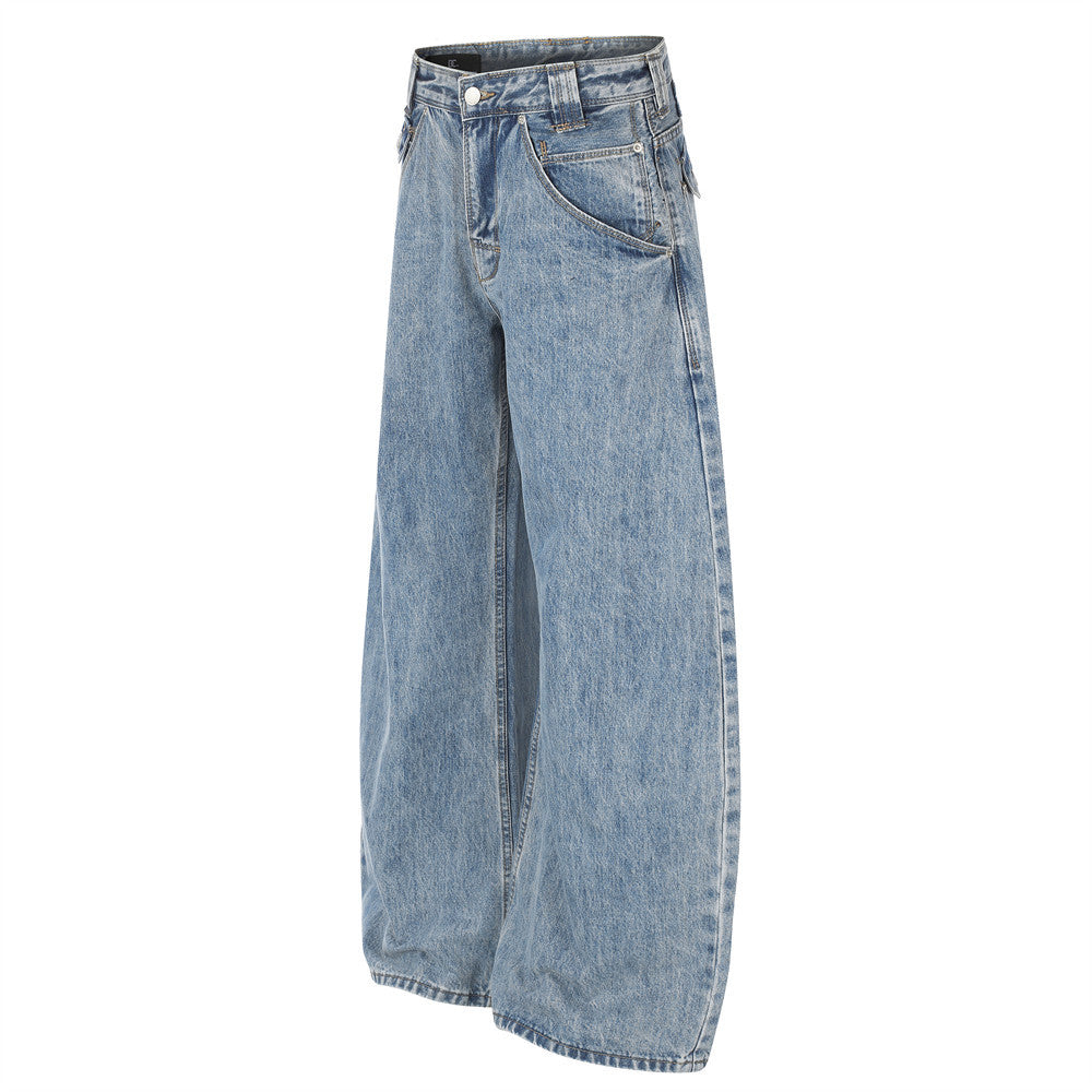 Jean baggy wide leg – Pantalon homme en denim délavé à coupe barrel