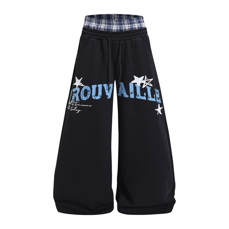 Wide-Leg Sweatpants with Plaid Waistband & Star Print – Trouvaille Graphic