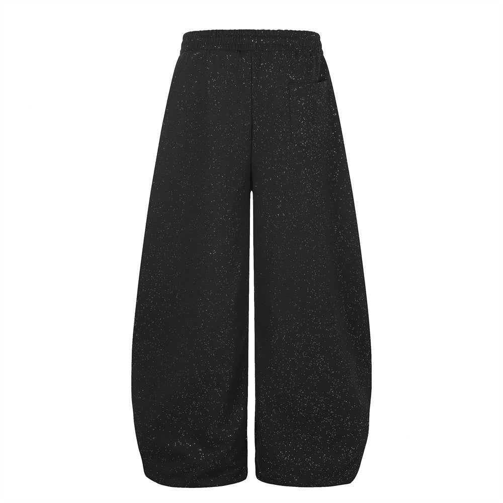Baggy Track Pants Mens Wide-Leg Star Graphic Sweatpants with Glitter Fabric