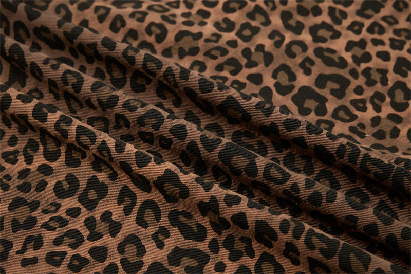 Leopard Print Short Sleeve Shirt with Heart Flocking Patch – Oversized Hip Hop B