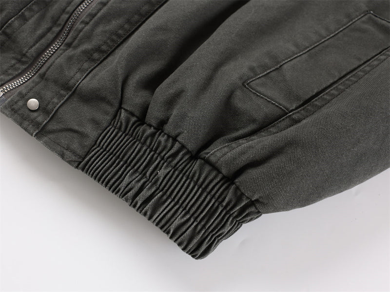 Men's Vintage Washed Stand-Collar Bomber Jacket with Elastic Hem
