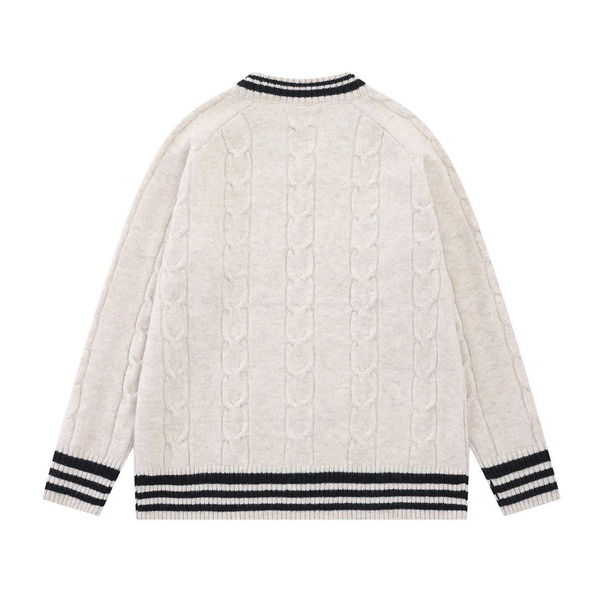 Cable Knit V-Neck Varsity Sweater – Number 8 Collegiate Pullover