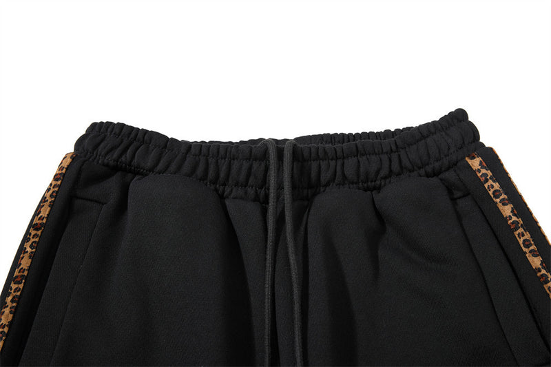 Wide-Leg Sweatpants with Leopard Side Tape & Script Print – Men's Streetwear