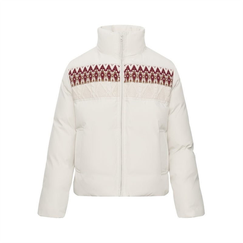 Men's Oversized Puffer Jacket with Fair Isle Knit Panel & Stand Collar