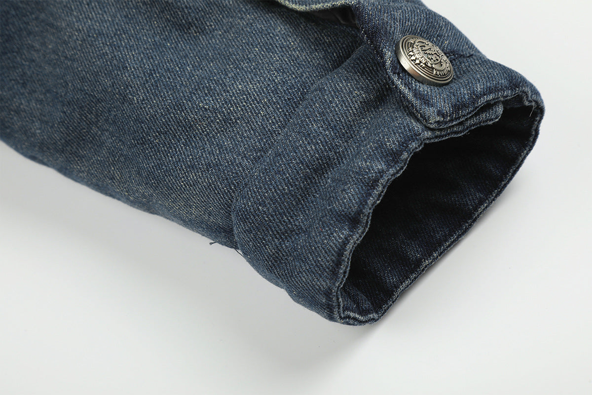 Fur Collar Denim Jacket – Fleece-Lined Vintage Moto Style