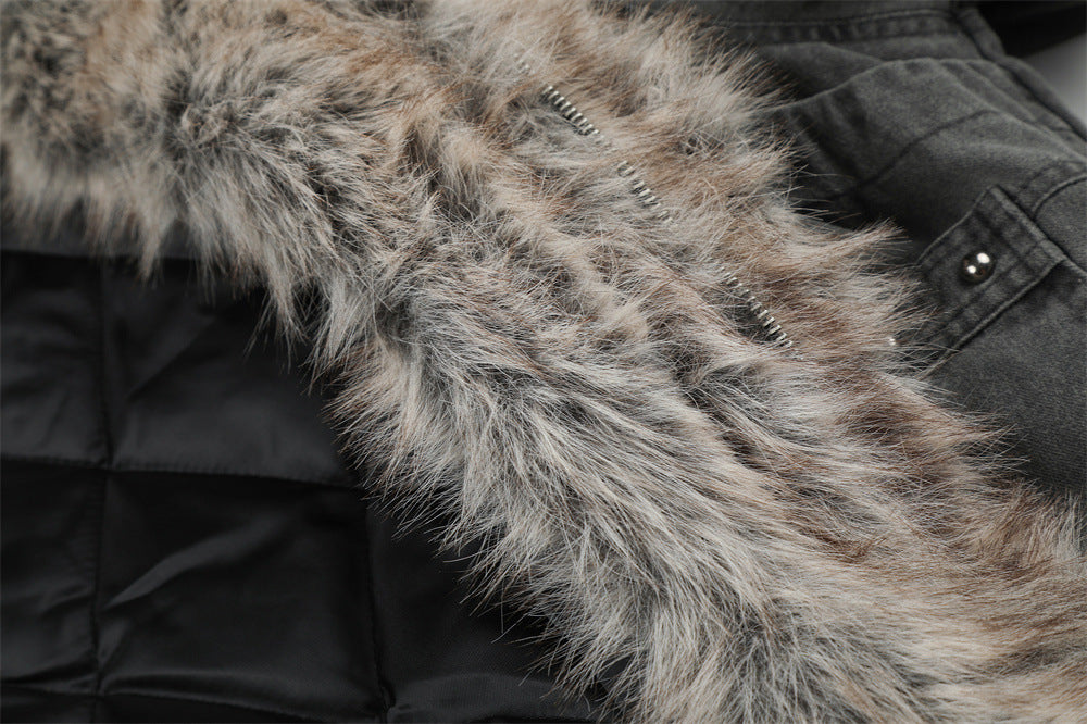 Men's Faux Fur-Lined Bomber Jacket – Studded Workwear Cotton Padded Coat