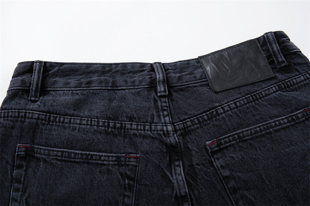Star Embroidered Wide-Leg Jeans – Washed Black Denim with Side Floral Detail