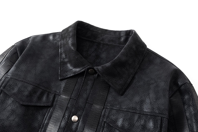 Veste trucker noire en similicuir PU – Style punk streetwear et moto