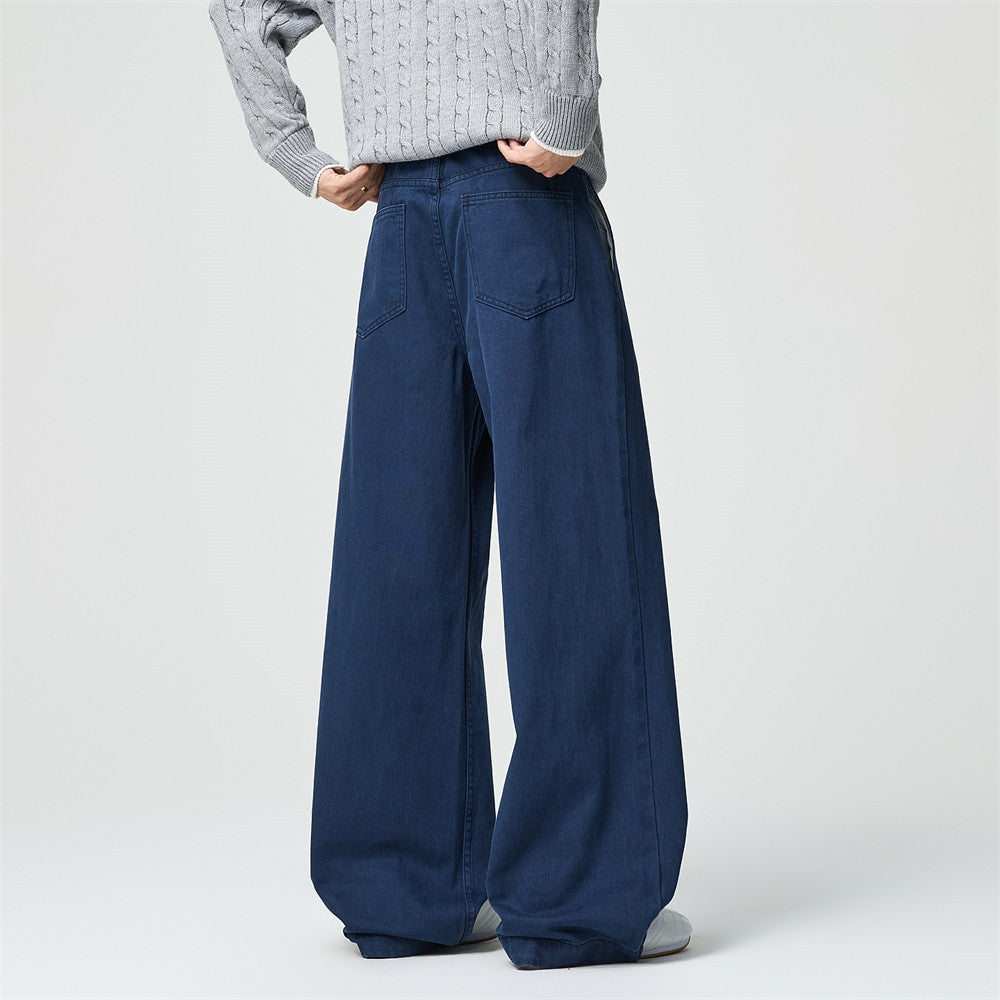Wide-Leg Pleated Trousers – Men's High-Street Solid Color Straight-Cut Pants