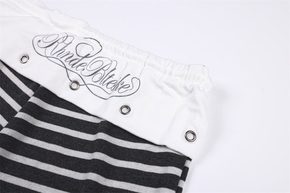 Wide-Leg Striped Pants with Colorblock Waistband – Men's Relaxed Fit