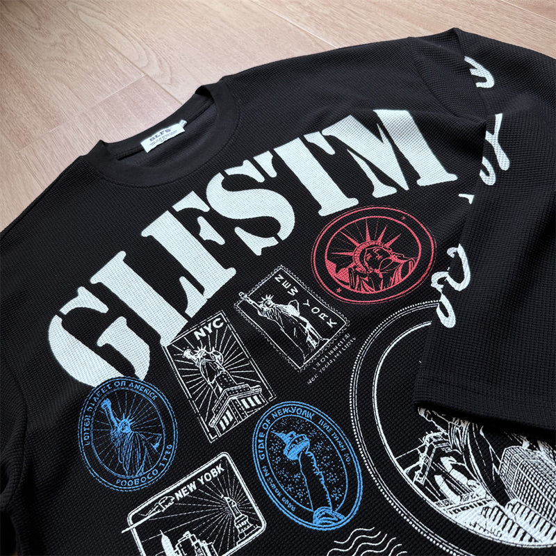 GLFSTM New York Graphic Long-Sleeve Waffle-Knit Tee – Oversized Crew Neck