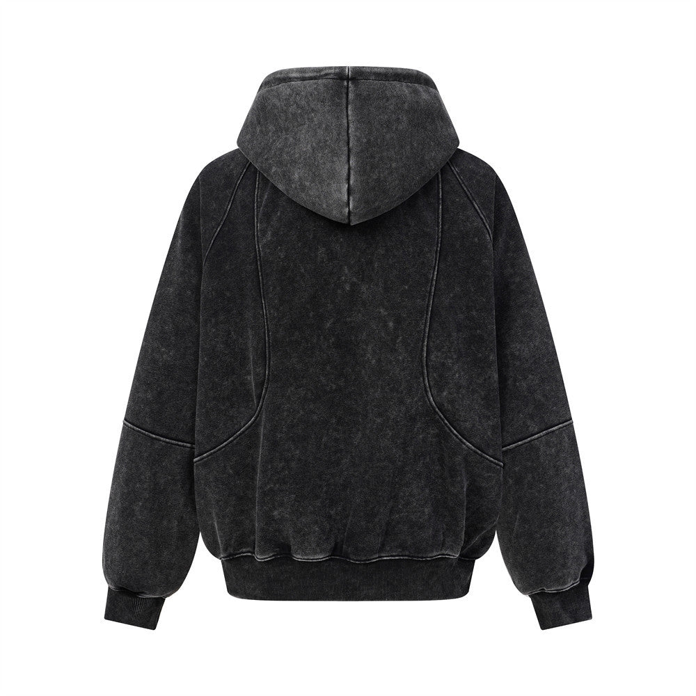 Sweat à capuche zippé homme délavé à l’acide, avec zip diagonal et empiècements déconstruits