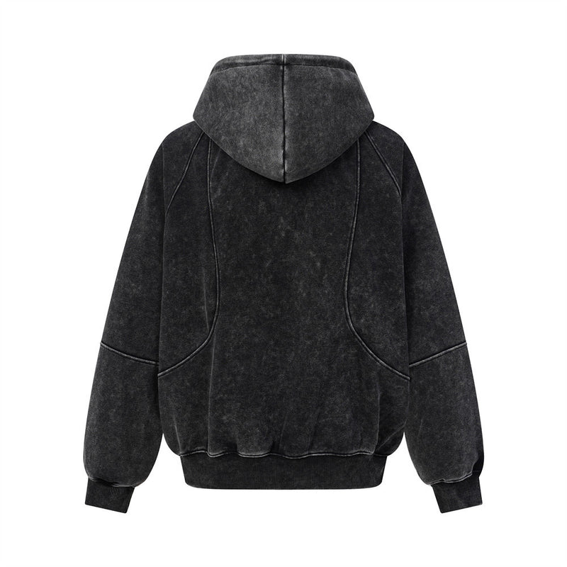 Sweat à capuche zippé homme délavé à l’acide, avec zip diagonal et empiècements déconstruits