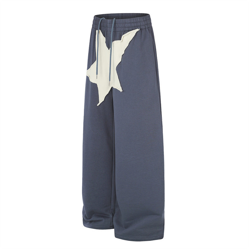 Pantalon de survêtement à jambes larges avec écusson étoile – Pantalon homme oversize à coupe droite