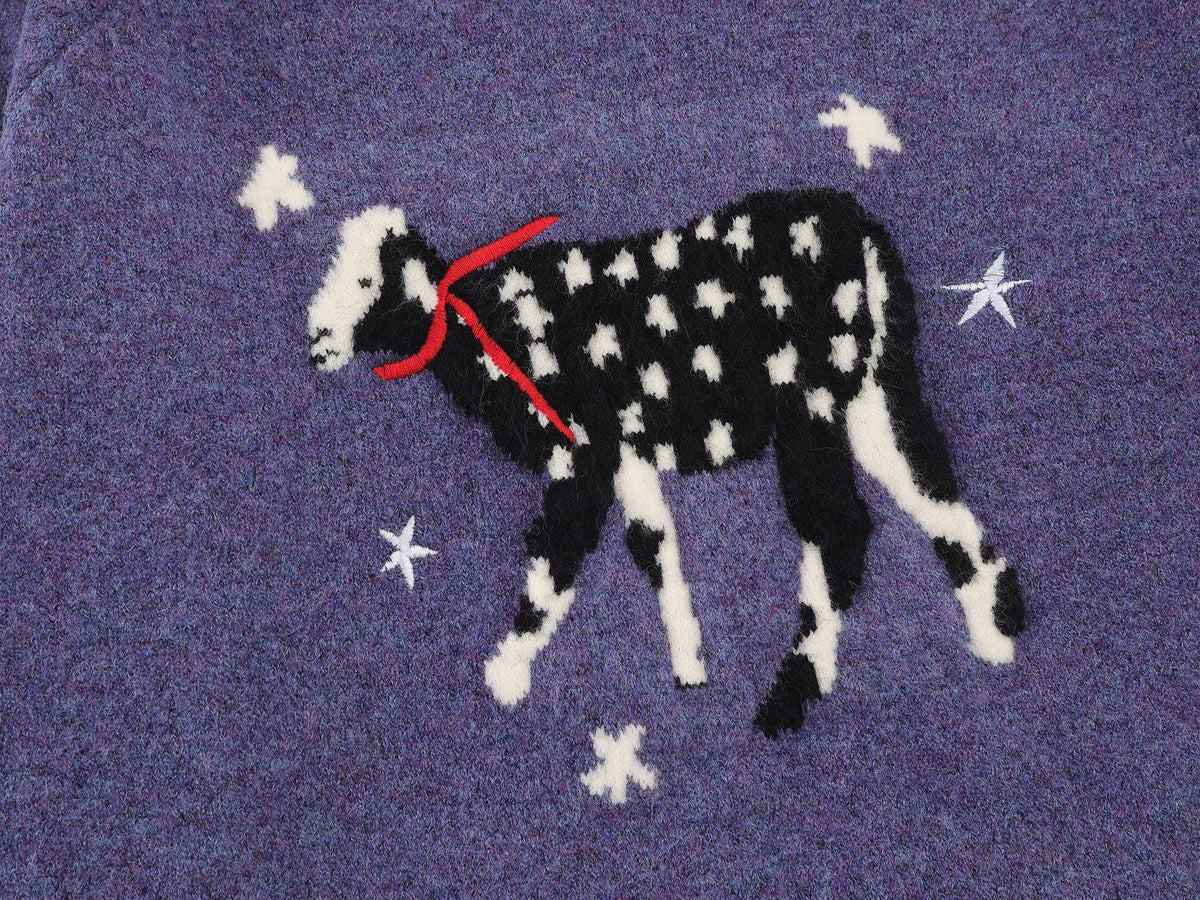 Christmas Lamb Jacquard Knit Sweater – Crew Neck Vintage Novelty Pullover