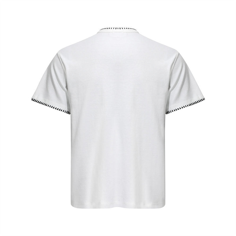 Men's Henley V-Neck Short Sleeve T-Shirt with Contrast Stitch Detail