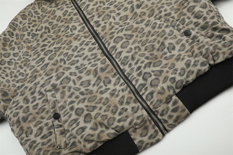 Reversible Faux Fur Leopard Print Bomber Jacket – Men's Oversized Stand Collar