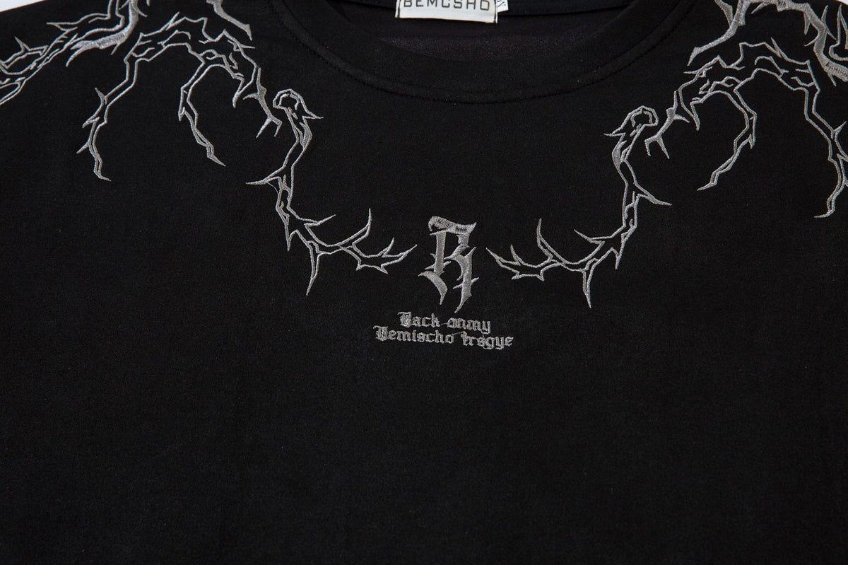 Oversized Gothic-T-Shirt mit Dornenstickerei – Kurzarmshirt im American-Streetwear-Stil