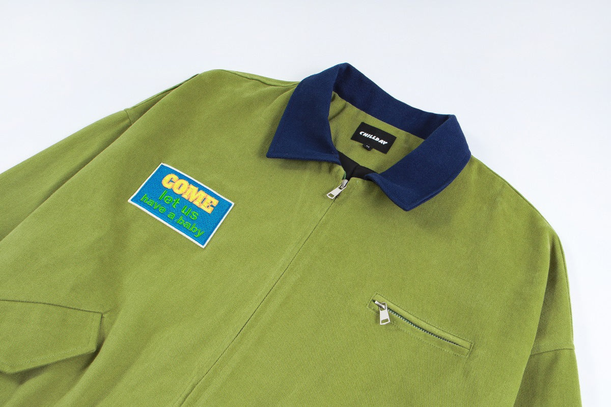 Veste Harrington rétro color block – Veste de travail zippée à col contrastant