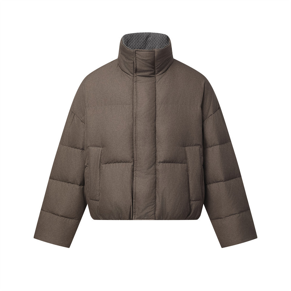 Oversized Stand-Collar Puffer Down Jacket – Men's Short Boxy Winter Coat