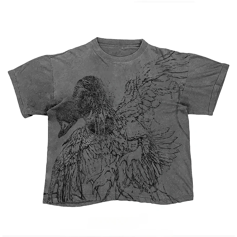 Fallen Angel Wings Oversized Graphic Vintage Wash Crop Tee