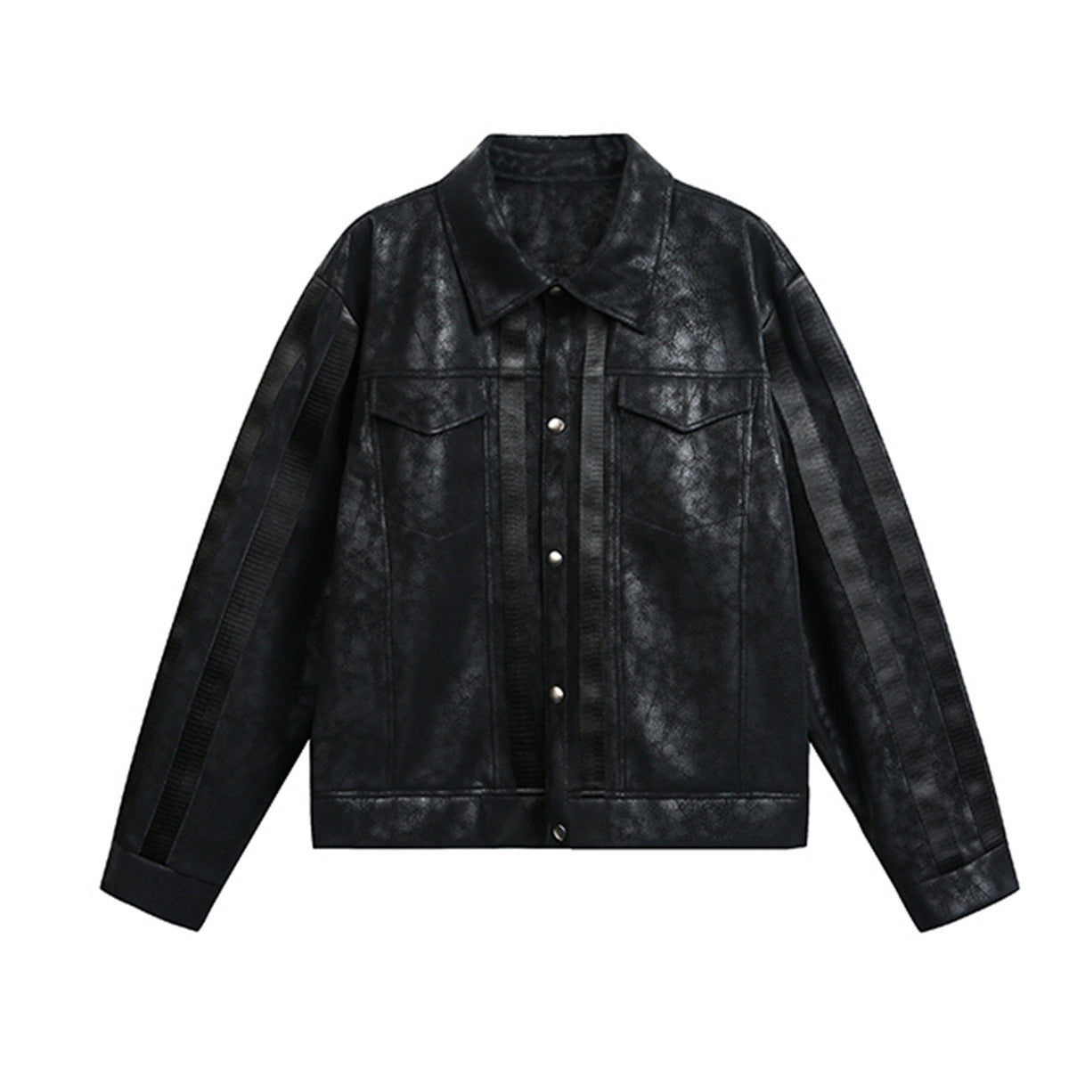 Veste trucker noire en similicuir PU – Style punk streetwear et moto