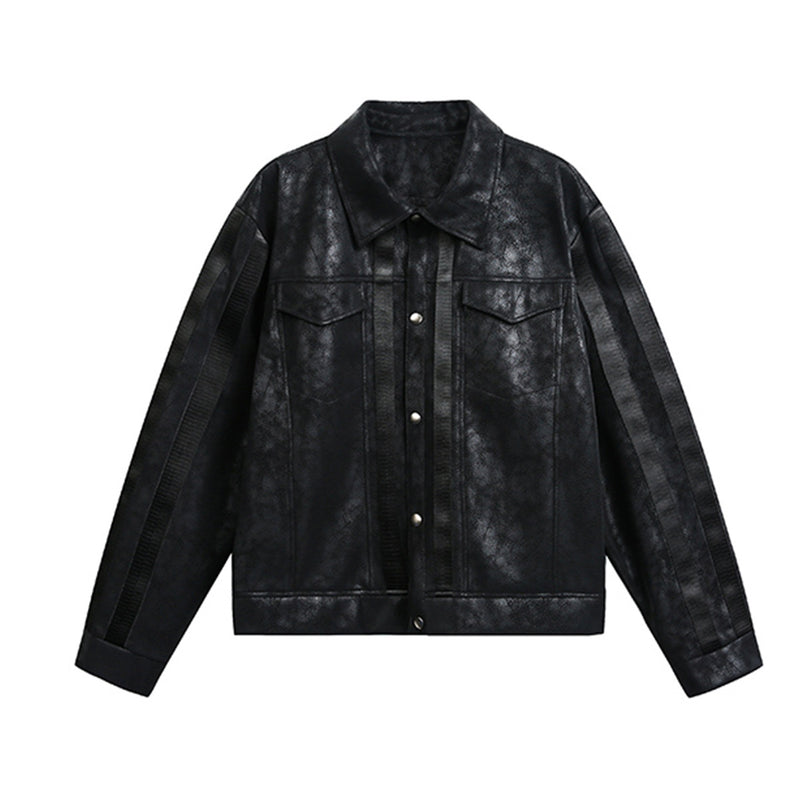Veste trucker noire en similicuir PU – Style punk streetwear et moto