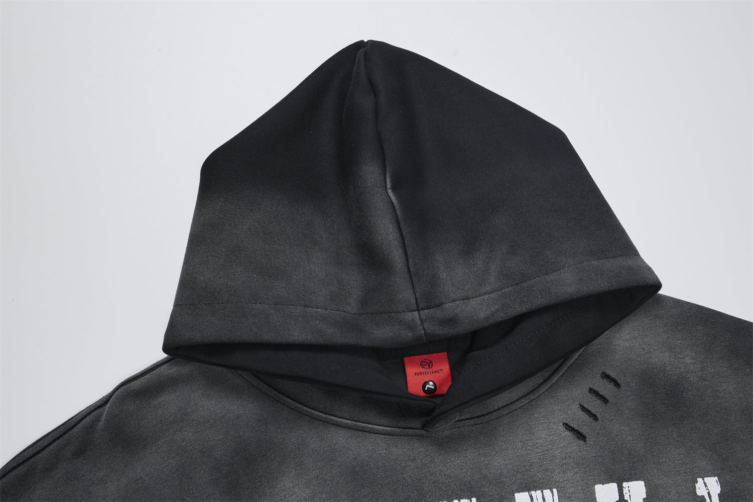 Letter Grid Oversized Hoodie – Acid-Washed Distressed Streetwear Pullover