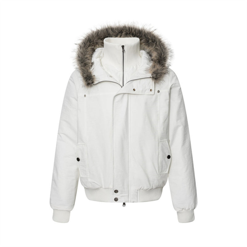 Blouson bomber à capuche en fausse fourrure – Manteau d'hiver homme isolant à double zip