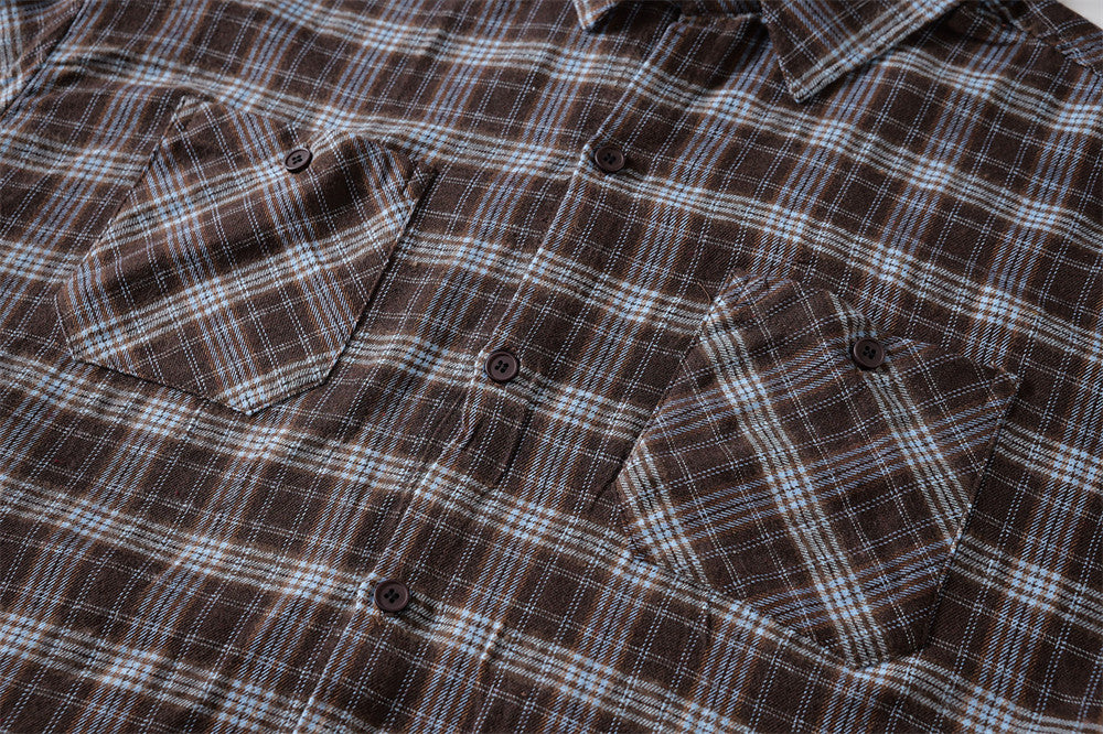 Plaid Long Sleeve Button-Up Shirt with Gothic Letter Embroidery