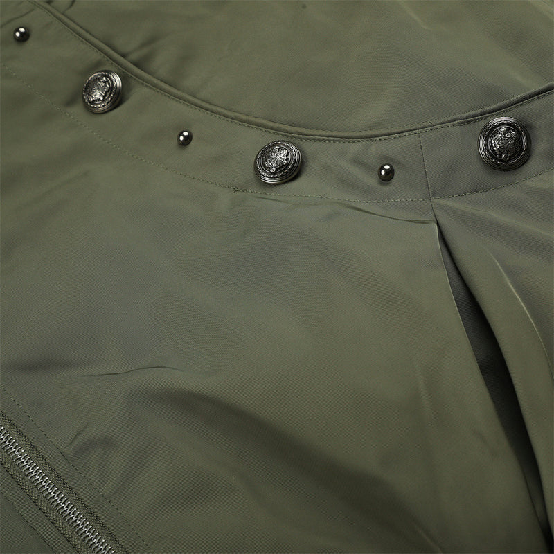 Men's Hooded Bomber Jacket with Detachable Fur-Trim Hood & Military Button