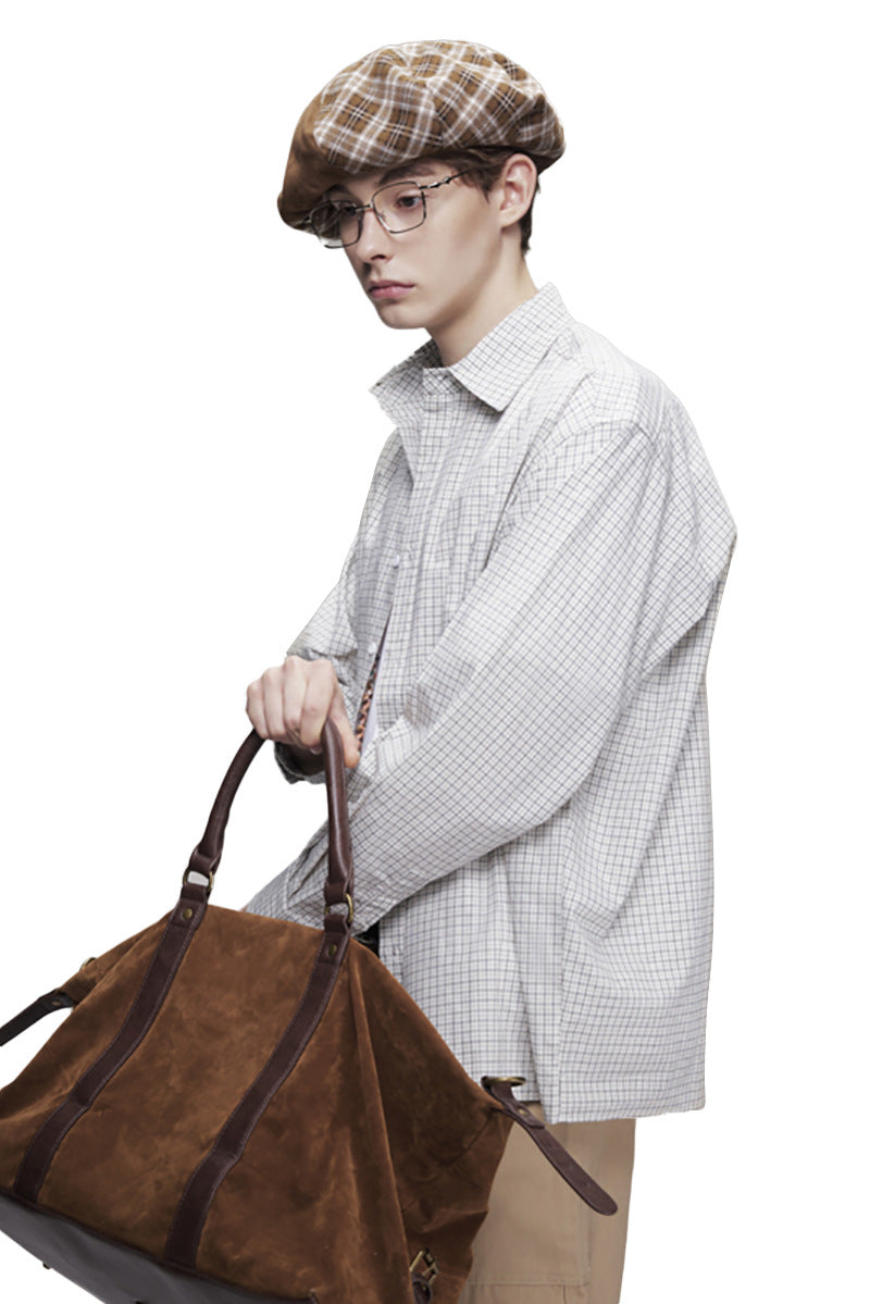 Oversized Plaid Long Sleeve Shirt – Relaxed Fit Japanese-Inspired Button-Up
