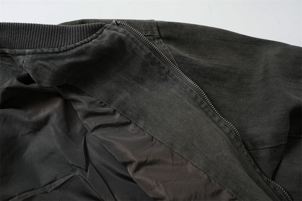 Bomber délavé et usé – Patchwork déconstruit à bords effilochés, coupe oversize
