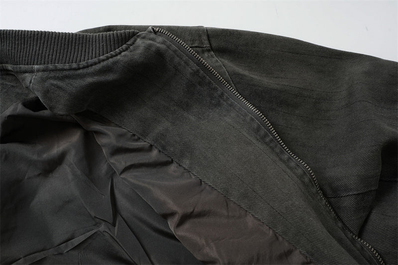Bomber délavé et usé – Patchwork déconstruit à bords effilochés, coupe oversize