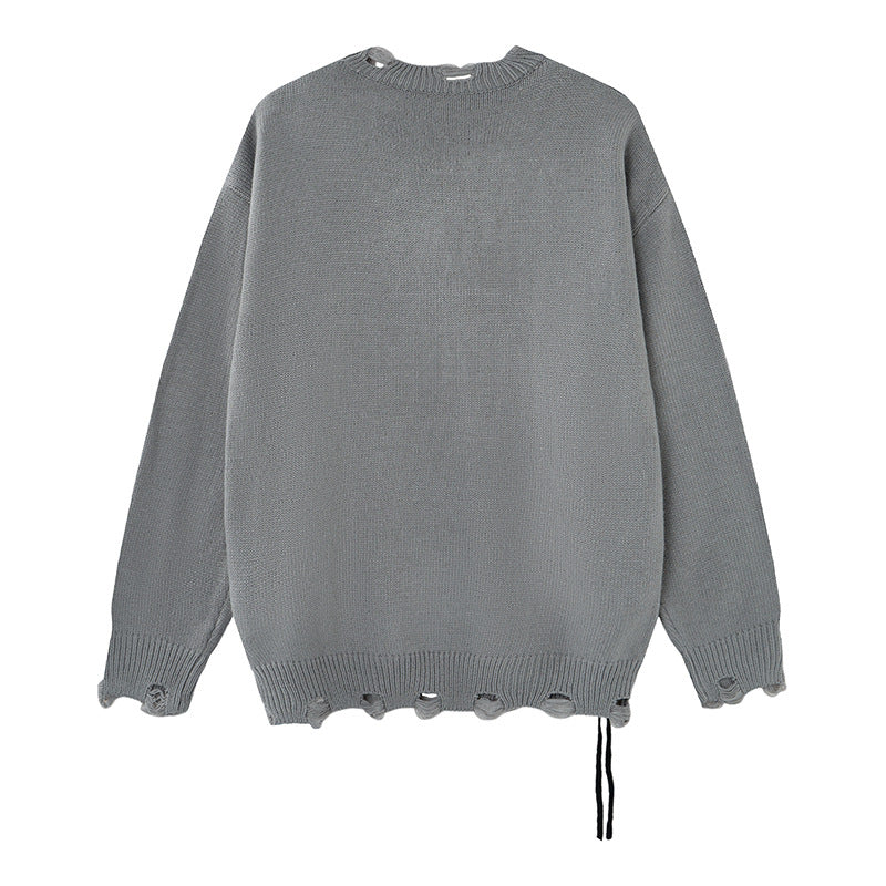Pull en maille effet usé motif chat – Col rond oversize avec point de croix