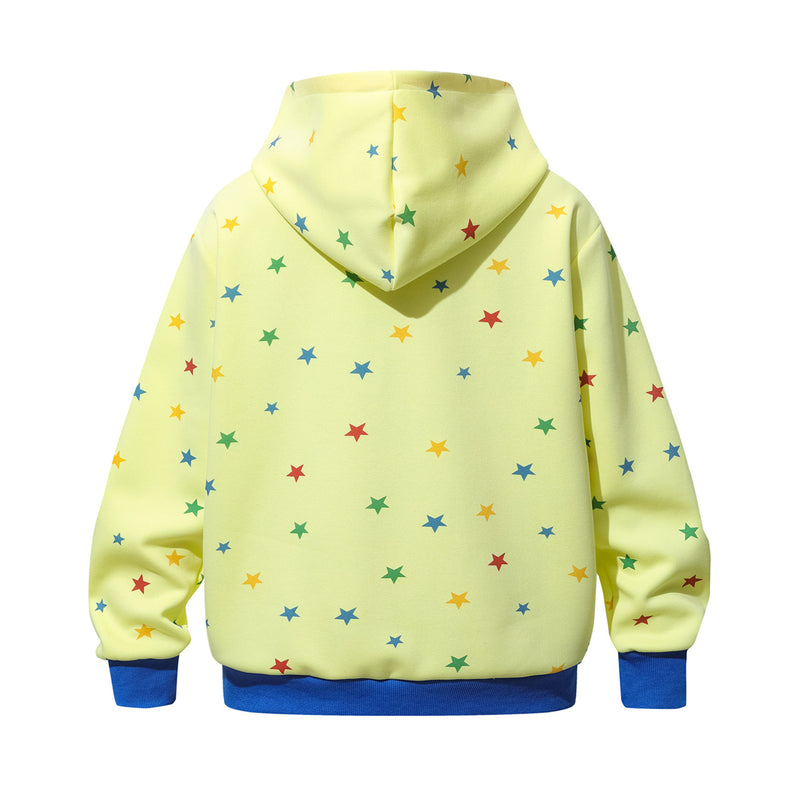 Hoodie mit Allover-Regenbogen-Sternenprint, Reißverschluss und kontrastierenden blauen Details
