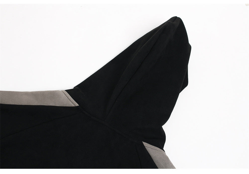 GLFS Colorblock Oversized Zip Up Hoodie – Distressed Letter Print, Dual Zipper