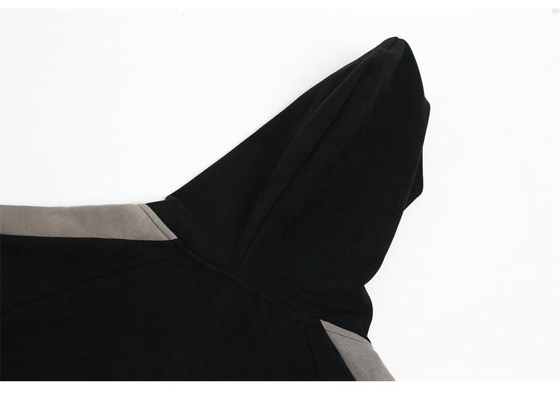 GLFS Colorblock Oversized Zip Up Hoodie – Distressed Letter Print, Dual Zipper