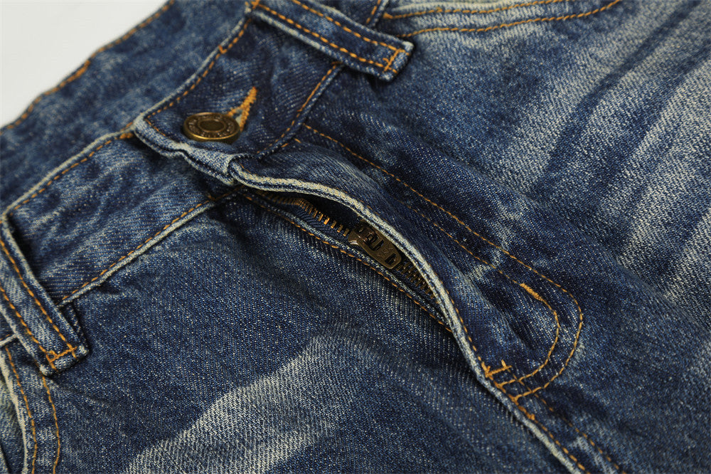 Wide-Leg-Baggy-Jeans – Vintage-Gradient-Wash mit Nieten-Details