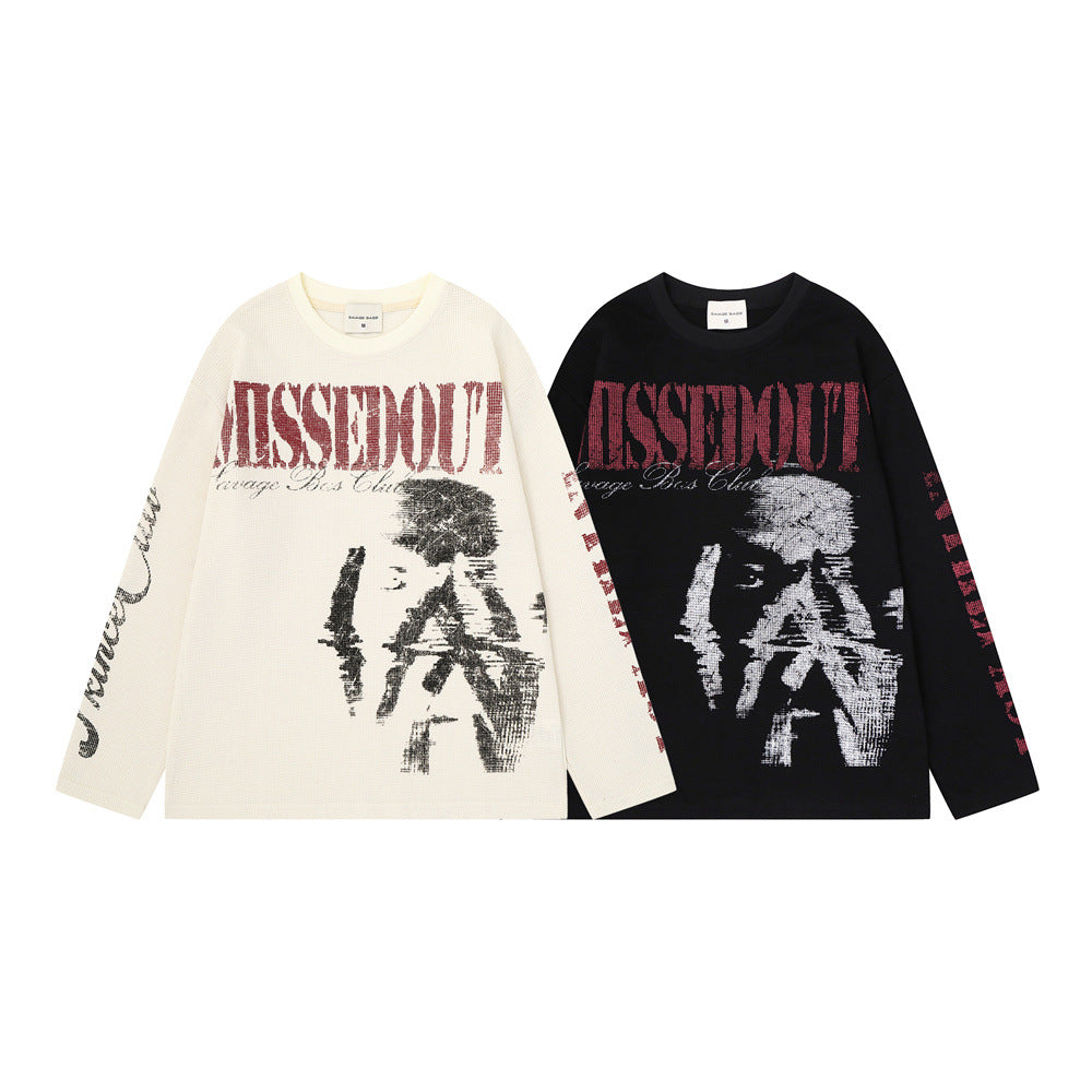 Missedout Savage Boss Club Graphic Waffelstrick-Langarmshirt – oversized