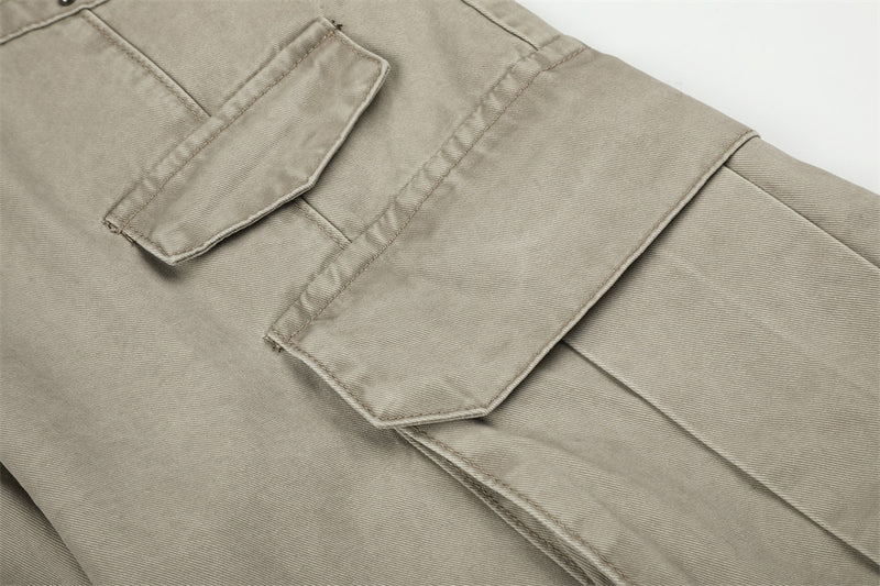 Pantalon cargo homme kaki à jambes larges, multi-poches, délavé vintage – Pantalon workwear