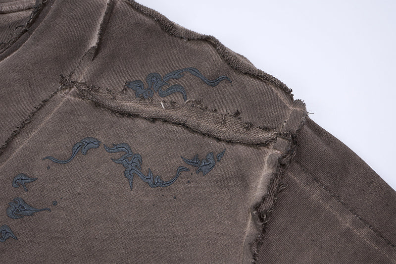 Long Sleeve Acid Wash Shirt with Celestial Print & Raw-Edge Seam Detail