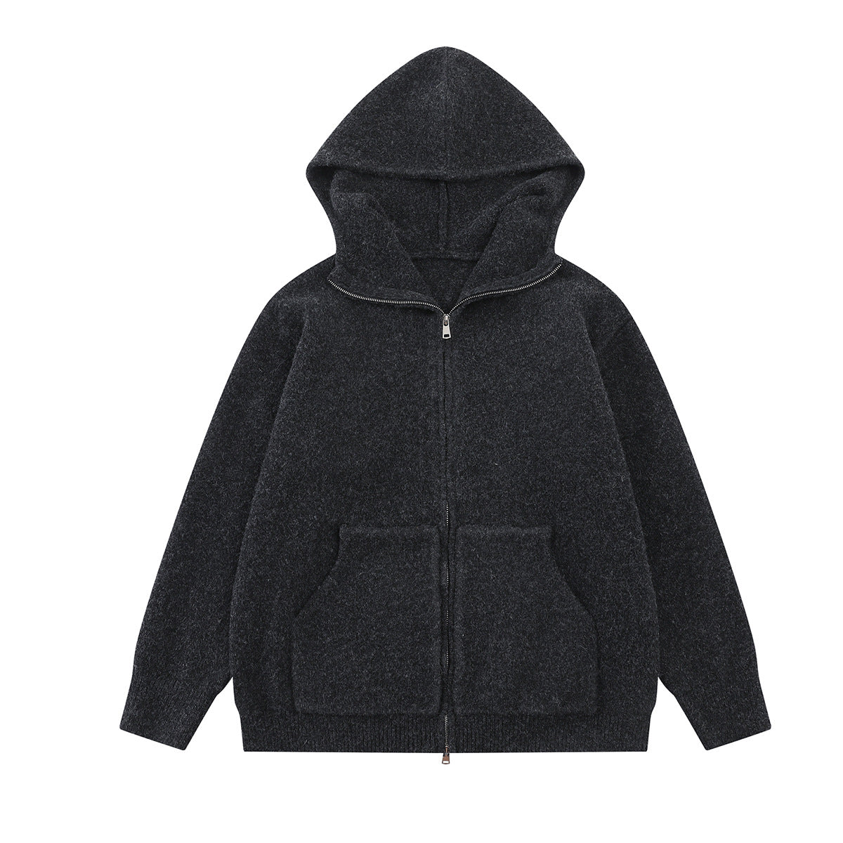 Knit Zip-Up Hoodie with Eagle Graphic Back — Relaxed Fit Streetwear Cardigan