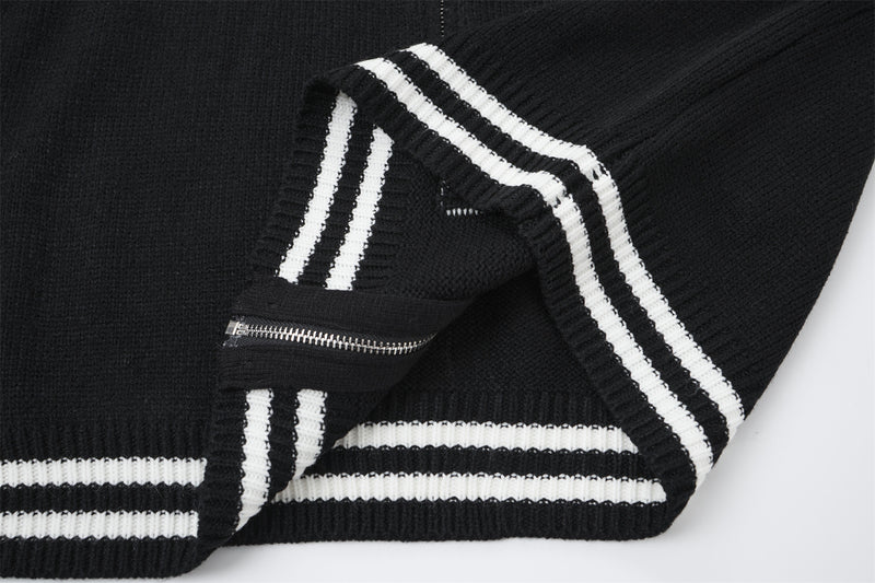 Knit Zip-Up Cardigan Jacket – Striped Turtleneck Designer Zip Up Jacket