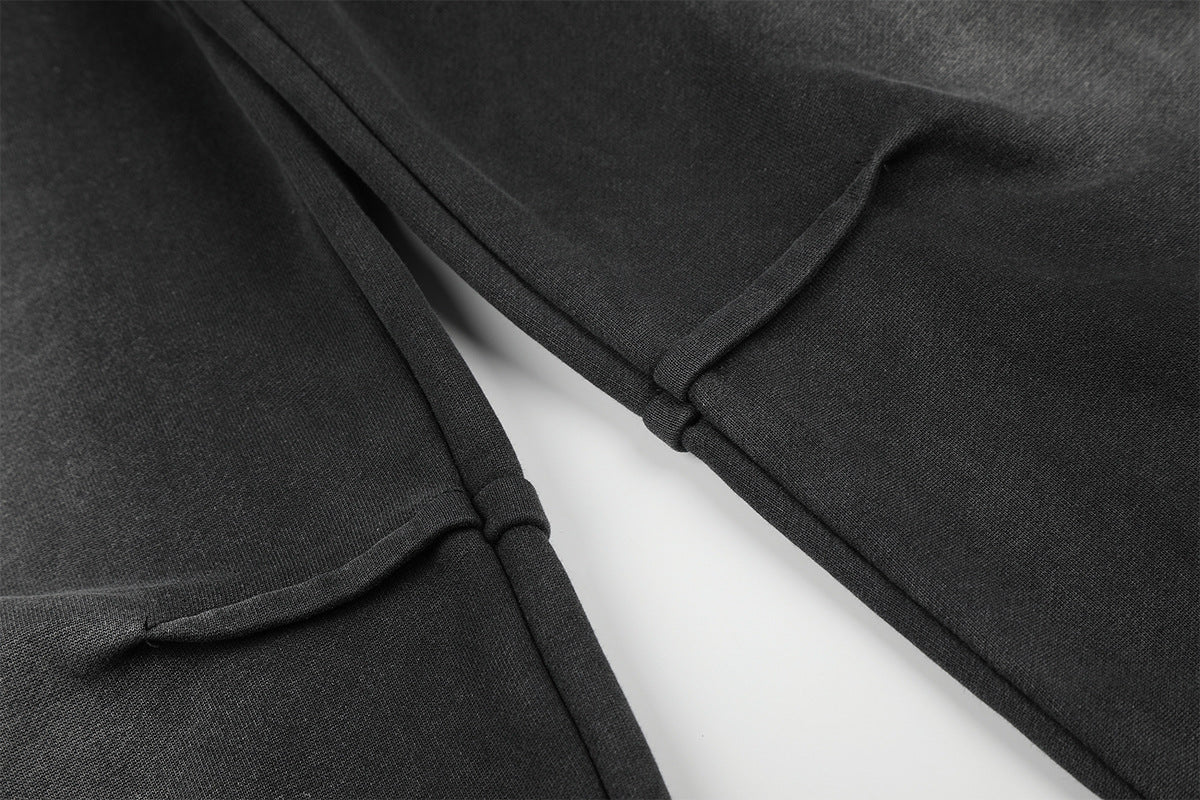 Pantalon de survêtement wide leg – Baggy streetwear américain noir délavé et brodé