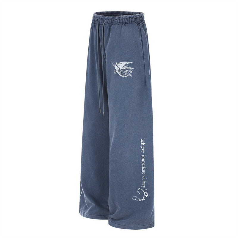 Wide-Leg Sweatpants with Angel & Sword Graphic Print – Vintage Punk Style