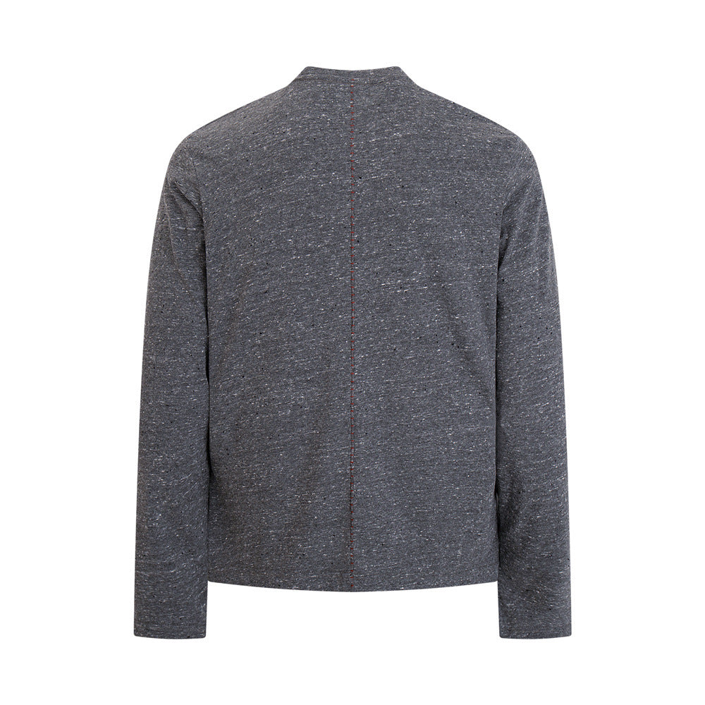 Speckled Long-Sleeve T-Shirt – Mock Neck Relaxed Fit with Center Seam Detail
